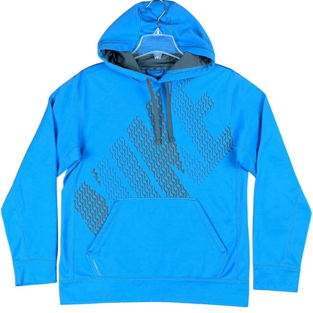 Nike Therma-FIT Men's Size M Blue Graphic Logo Pullover Mesh Lined Hoodie Casual